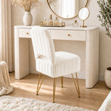 Garvee Vanity Stool Chair with Backrest, Square Ottoman with Hidden Storage Compartment, Soft Faux Fur Fabric, 280 Lbs Weight Capacity, Modern Style for Bedroom Living Room,Small - White  Rabbit Fabric