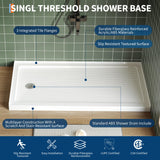Garvee Acrylic Shower Base - 60x32 in Left Drain - Non-Slip Rectangular Pan - Single Threshold, 3-Sided Waterproof Flange, Brushed Nickel Drain Cover, Complete Kit - White - 60*32" + rectangular stainless steel baffle, drain hole on the left - White