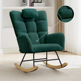 Garvee Nursery Rocking Chair with Headrest, Plush Teddy Upholstered Glider with High Backrest, Comfortable Nursing Chair, Dark Green - Green Without Ottoman