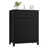 Garvee Modern Minimalist 5 Drawer Dresser - Tall Wooden Chest with Deep Storage, Space-Saving Design, Metal Knobs, Anti-Tip Safety for Bedroom, Entryway, Home Office - Dark Oak - Black
