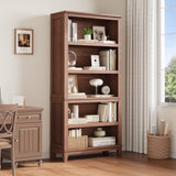 Garvee Rustic Vintage 71" Tall 5-Tier Wooden Bookcase – Adjustable Shelves, Sturdy Legs, Display Storage for Living Room, Office, Bedroom, Library – 31.5'' Wide – Brown - Brown
