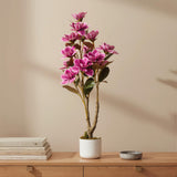Garvee 37" Artificial Magnolia Tree 2 Pack, Artificial Realistic Magnolia Grandiflora with White Planter and 12 Lifelike Flowers, 3.1FT Fake Potted Flower Plant for Home Office Decor, Pink