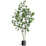 Garvee 6FT Artificial Ficus Tree for Home and Office Decor – Tall Faux Plant with Realistic Wood Trunk, Fruits, Green Moss, Black Imitation Ceramic Planter – 6ftH, black basin