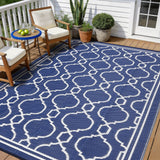 Garvee 8x10 Outdoor Rug Waterproof for Patio, Foldable Reversible Plastic Straw Area Rug for Camping, RV, Balcony, Deck, Picnic, Beach, Blue & White - Navy Blue
