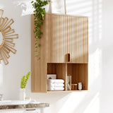 Garvee Modern Fluted Double Door Bathroom Medicine Cabinet – Wall Mounted Over Toilet Storage with Adjustable Shelf – Natural Wood Grain Finish – Multi-Purpose Organizer for Bathroom, Laundry, or Kitchen – Wood Color