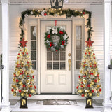 Garvee Set of 2 4.5ft Pre-Lit Artificial Christmas Trees – 200 Warm LED Lights – 20 Red Berry Clusters – 8 Lighting Modes – Snowman Base – Festive Holiday Home Decor – Realistic Faux Tree – 2pcs
