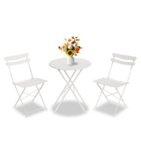 Garvee Space-Saving 3-Piece Steel Patio Bistro Set, Folding Outdoor Table and 2 Chairs, No Assembly Weather-Resistant Furniture for Balcony Porch Yard,White - White