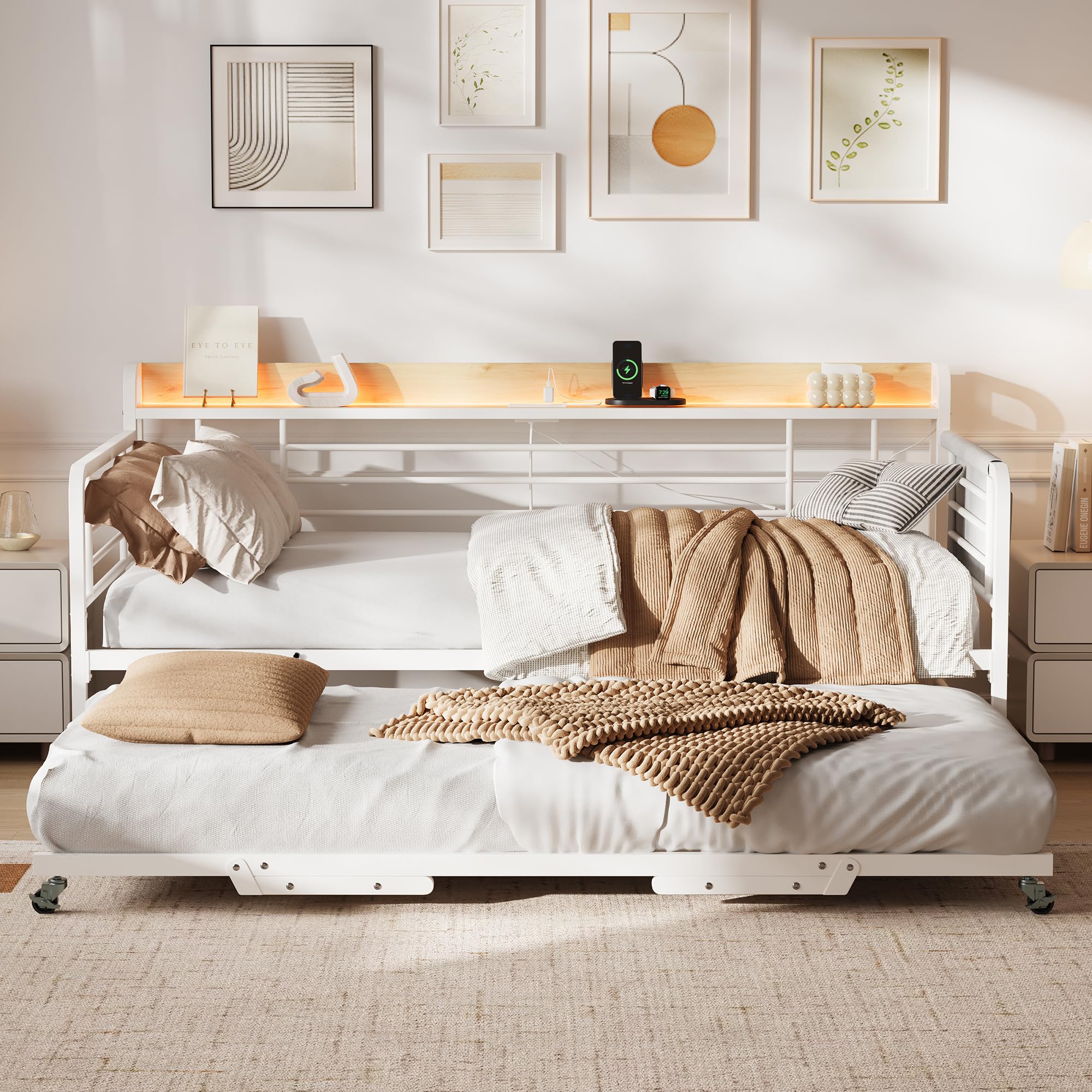 Garvee Garvee Twin Daybed With Trundle Bed, Storage Headboard & Charging ...