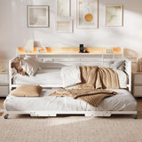 Garvee Twin Daybed with Trundle Bed, Storage Headboard with Charging Station and Additional Storage Bags, Sofa Day Bed with Strong Supports for Living Room, Bedroom, and Guest Room, White and Wood - White And Wood