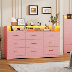 Garvee 9 Drawer Dresser with Charging Station for Bedroom and Living Room,  65