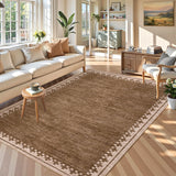 Garvee Washable Brown Bordered Area Rug for Living Room, Bedroom, Laundry Room – Non-Slip, Low Pile, Spot Resistant, Soft Minimalist Modern Carpet – 9x12ft - Brown