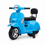 Garvee Officially Licensed Vespa Kids Electric Ride On Car, 6V Battery Powered 4-Wheel Scooter – Headlight – Backrest – Training Wheels – Durable PP – Anti-Rollover – Ride-On Toy for Toddlers, Blue - Blue