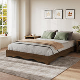 Garvee Queen Wood Platform Bed Frame with Sturdy Slat Support, Noise-Free, Easy Assembly, Reinforced Metal Beam, Low Profile, Modern Bedroom - Walnut Wood