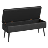 Garvee Spacious PU Leather Storage Ottoman Bench – 48 Inch Upholstered Entryway or Bedroom Shoe Bench, Metal Legs, Safety Hinges, Mid-Century Modern, End of Bed Foot Rest – Ideal for Living Room, Apartment, or Hallway – Black