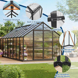 Garvee 8x16 FT Polycarbonate Greenhouse, Walk-In Garden Greenhouse with Aluminum Frame, Lockable Door, Adjustable Roof Vent & Gutter System for Backyard Patio