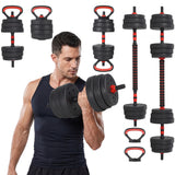 Garvee 5-in-1 Adjustable Dumbbell Set, 66LB Multi-Weight Kit with Connector, Converts to Barbell/Kettlebell/Push-Up Stand, 3mm PE-Coated Cement & Iron Sand Filling - Black & Red