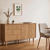 Garvee 61" Mid Century Modern Buffet Cabinet with Storage,Fluted Sideboard Cabinet with 3 Drawers, Console Table with Doors, Accent Cabinet for Dining Room Living Room - Teak Brown