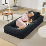 Garvee Oversized Adjustable Human Dog Bed for Adults & Pets – Chenille Upholstered Floor Sofa with 2 Soft Pillows – Collapsible Comfy Lounge Chair – Black - Black