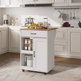 Garvee Space-Saving Rolling Kitchen Island Cart with Drop Leaf – Multi-Storage Cabinet, Drawer, Open Shelves, Spice Rack, Lockable Wheels – Mobile Prep Table & Coffee Bar Organizer for Kitchens, White - White