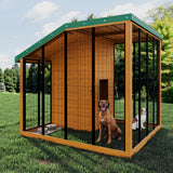 Garvee Large Outdoor Cedar Wood Dog House, Weatherproof Dog Kennel with Roof, Rear Door, Secure Lock & Built-in Storage Outdoor Safe Pet Shelter for Medium to Large Dogs, Wood - Wood
