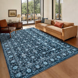 Garvee 8' × 10' Vintage Persian Medallion Area Rug, Machine Washable Non-Slip Low-Pile Soft Rug for Living Room, Bedroom & Dining Room, Blue - Blue