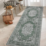 Garvee 2' × 6' Boho Floral Runner Rug, Machine Washable Non-Slip Low-Pile Soft Rug for Hallway, Kitchen & Entryway, Dark Green - Dark Green