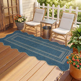 Garvee Cyan Blue Runner Rug 2x6FT – Machine Washable, Low Pile, Non-Slip Carpet for Hallway, Entryway, Kitchen, Bedroom, Bathroom – Neutral Scalloped Edgeed Soft Area Rug - Denim Blue