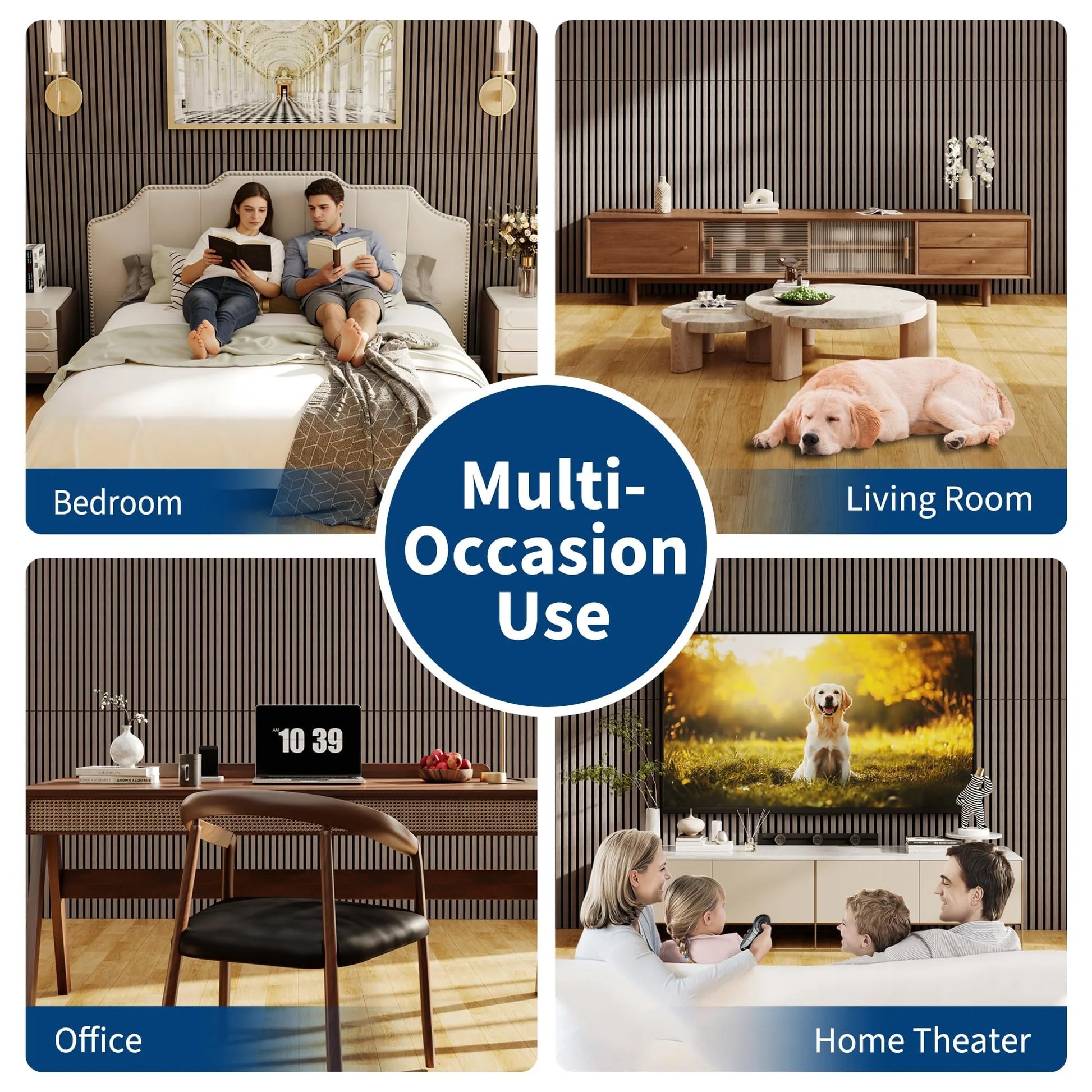 Garvee Set of 8 Modern 3D Fluted Acoustic Wood Slat Wall Panels 47.2" x 23.6" Soundproof Decorative Panels for Home Theater, Office, Studio and Interior Walls, Walnut