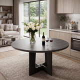 Garvee Round Dining Table for 4, 43.3'' Kitchen Table for Dining Room, Circle Farmhouse Kitchen Tables, Wood Dinner Tables for Living Room, Apartment, Small Spaces, Black - Big Walnut Relief