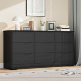 Garvee Wooden Dresser with 9 Drawers, Tall Modern Closet with Deep Storage, Large Chest of Drawers with Wide Top, Long Storage Dresser for Bedroom, Living Room, Hallway, Kids Room, Black - Black