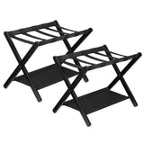 Garvee Sturdy Wooden Folding Luggage Rack – 2-Tier Suitcase Stand with Storage Shelf & Nylon Straps, Space-Saving Holder for Guest Room, Bedroom, Hotel, Holds up to 110 lbs, Black, Set of 2 - Black