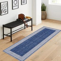 Garvee Hallway Runner Rug 2x6 Washable Kitchen Runner Carpet with Rubber Backing Stain Resistant Striped Border Entry Rug Geometric Area Rug for Living Room Bedroom Dining Room, Blue - Blue