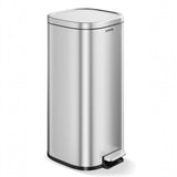 Garvee Modern Soft-Close Kitchen Trash Can 30L – Rectangular Stainless Steel Pedal Bin – Durable 410 Steel, Silent Turn Lid, Removable Inner Bucket, Strong Pedal – Ideal for Kitchen & Office – Stainless Steel Color - Silver