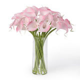 Garvee Real Touch Artificial Calla Lilies & Tulips Floral Arrangement in Glass Vase – Lifelike Pink Silk Flowers – Decorative Centerpiece for Home, Dining Table, Office, Wedding – Faux Water – Low Maintenance – Pink