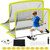 Garvee 2 Pack 6x4 FT Portable Pop Up Soccer Goals with Ball, Cones & Stakes - Backyard Training Set for Kids & Youth - Fluorescent Green