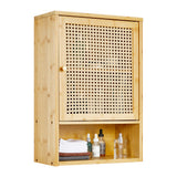Garvee Space-Saving Wooden Bathroom Wall Cabinet with Rattan Doors – Adjustable Shelf, Wall Mounted Over Toilet Storage Organizer for Bathroom, Kitchen, Laundry, Living Room – Natural Wooden