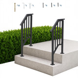 Garvee Adjustable Black Wrought Iron Stair Handrail Kit – 2-Pack Railing with Balusters for 1-2 Outdoor Steps – Strong, DIY-Friendly for Porch, Concrete, Deck, or Wooden Stairs – 2-Step, 2 Pieces