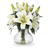 Garvee No-Maintenance Artificial Tiger Flora Flowers with Glass Vase – Set of 6 Realistic 13-Inch Silk Stems, Lifelike Faux Bouquet for Home, Table, Office, Wedding Decor – Milky White