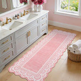 Garvee Scalloped Lace Runner Rug 2x6, Soft Low Pile, Non-Shedding, Machine Washable, Non-Slip Backing, Durable Faux Wool, Hallway Entryway Living Room - Lace|Pink