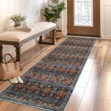 Garvee 2' x 6' Vintage Boho Floral Runner Rug, Machine Washable Non-Slip Low-Pile Non-Shedding Rug for Hallway, Kitchen, Entryway & Bedroom, Blue - Blue