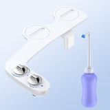 Garvee Non-Electric Dual Nozzle Bidet Attachment for Toilet Seat + Portable Bidet Bottle - Rear & Feminine Wash - Self-Cleaning Cold Water - Adjustable Pressure - Easy Install - White + 450ml Blue Bottle - White & Blue