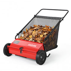 Garvee 26-Inch Push Lawn Sweeper, Walk-Behind Leaf & Grass Collector with 4 High-Speed Brushes, 7 Cu. Ft. Hopper, Heavy-Duty Yard Sweeper for Lawn, Patio & Driveway, Red - Red