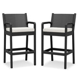 Garvee Outdoor Bar Stools for Patio & Poolside, 2-Piece All-Weather Wicker Chairs with Cushions, High Backs, Armrests and Footrests