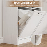 Garvee Fluted Double Tilt-Out Laundry Hamper Cabinet with Drawer - 2 Removable Baskets, Hidden Laundry Storage/Trash Can Cabinet for Bathroom/Laundry Room - Antique White - Double Cabinet - Antique White