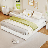 Garvee Queen Size Cloud Bed Frame，Corduroy Low Bed Frame Without Headboard, Thick Fabric Upholstered Platform Bed, Solid Wood Legs, No Box Spring Needed, Never Squeak, Easy Assembly, White - White