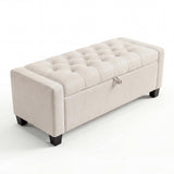Garvee 50.8in Storage Ottoman Bench with Safety Slow-Close Hinge, Tufted Upholstered Bench for Bedroom Entryway Living Room, Ottoman with Storage, 670 Lbs Weight Capacity 30 Gallons, Beige - Beige