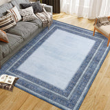 Garvee 8' x 10' Modern Bordered Area Rug, Machine Washable Non-Slip Low-Pile Soft Rug for Living Room, Bedroom & Dining Room, Gray Blue - Grayish Blue