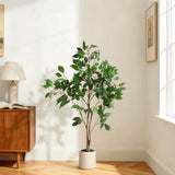 Garvee Ficus Trees Artificial Indoor, 4FT Tall Faux Ficus Tree with White Planter & Green Fake Moss, Artificial Plants with Natural Wood Trunk & Lifelike Fruits for Home Office Decor