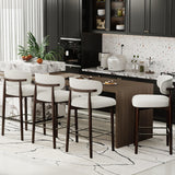 Garvee Upholstered Bar Stools Set of 4, 26″ Counter Height Bar Stools with Wood Legs, Kitchen Island Stools with Back, Linen Fabric , Curved Back, Metal Footrest, for Kitchen Island Dining Room Bar, Beige - Beige