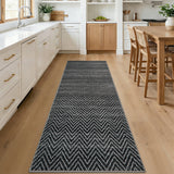 Garvee 2' × 6' Chevron Runner Rug, Machine Washable Non-Slip Low-Pile Rug for Hallway, Kitchen & Entryway, Black/Gray - Black/Gray